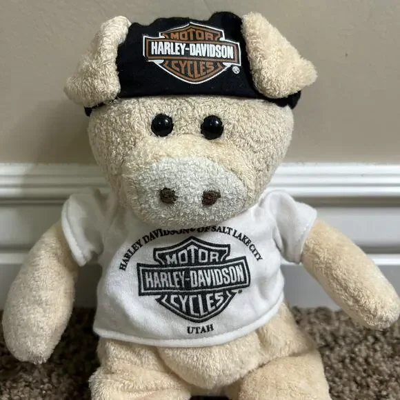HARLEY DAVIDSON STUFFED PIG, White T Shirt - Logo, Black Bandana - Logo - 2012 - Picture 2 of 11